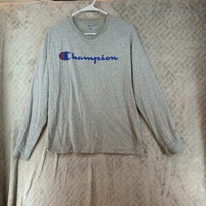 Champion Adult Medium T-Shirt Gray Long Sleeve Spell Out Logo Crew Neck